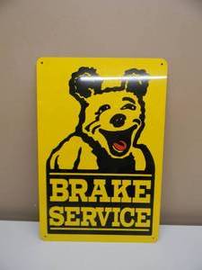 VINTAGE BEAR BRAKE SERVICE TIN SIGN - GREAT PIECE - VERY NICE PIECE - APPROX 12 By 18 - SEE PICTURES