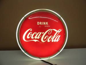 VINTAGE 1950s ROUND HALO NEON LIGHT DRINK COCACOLA - FANTASTIC PIECE - WORKS - APPROX 16 14 - SEE PICTURES