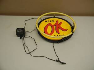 REPRODUCTION OK USED CARS NEON - APPROX 12 - NICE BUT NEEDS A TRANSFORMER - NEON IS NOT BROKEN - SEE PICTURES