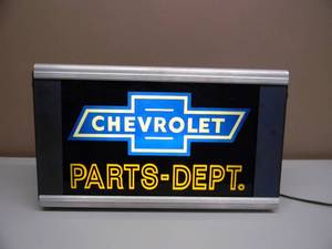 VINTAGE 1940s ORIGINAL CHEVROLET PARTS DEPT. DEALERSHIP LIGHTED SIGN - STANDING OR HANGING - CRAZY FANTASTIC PIECE - TESTED & WORKS - NICE - APPROX 19 12 By 11 - SEE PICTURES