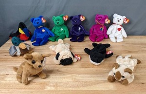 lot 101 image: Ty Beanie Baby Collection Pugsly the Pug Dog, Tiny the Chihuahua, Jake the Mallard Duck, Snip the Siamese Cat, Waves the Whale and Many More - B