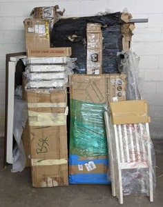 lot 128 image: Pallet of Deals 12 Furniture Pieces Beds, Executive Desk, Storage Cabinet, and More - N