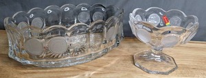 lot 209 image: Matching Set Vintage Fostoria Liberty Bell 1886 Oval Dish and Pedestal Bowl - B
