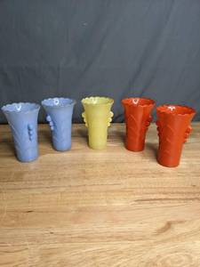 lot 183 image: Assortment of Colorful Glass Vases in Blue, Yellow & Orange - B