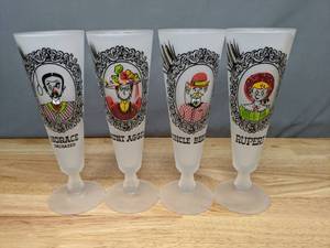 lot 223 image: Vintage Set of 4 Family Related, Frosted Pilsner Glasses - B