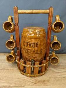 lot 224 image: Cuvee Speciale Drinks Dispenser w Wooden Stand and 6 Ceramic Shot Glasses - B