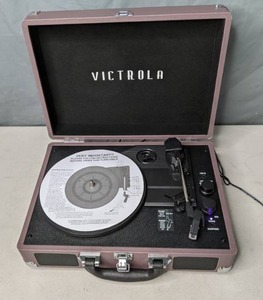 lot 310 image: Victrola Vintage 3-Speed Bluetooth Portable Suitcase Record Player with Built-in Speakers wBox - N
