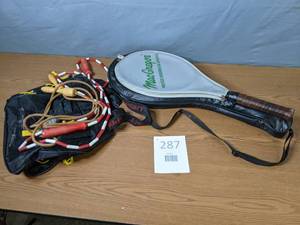 lot 287 image: Vintage Athletic Gear (Tennis Racquets, Jump Ropes, New Balance Cleats, Air Gun Shot Tubes, and more) - Q