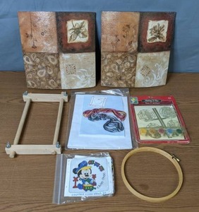 lot 324 image: Cross Stitch & Home Decor Mickey Mouse Cross Stitch Kit, Cross Stitch Ring, & More - Q