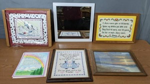 lot 276 image: Inspirational Wall Art and More 2 EmbroideredCross Stitched Quotes, 2 Quote Prints, 1 Mirror and a Card - Q