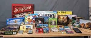 lot 340 image: Collection of Puzzles, Board Games and Card Games Scrabble, Sorry, Sudoku, Gold Fish, Rook, Caught Cha and More - Q