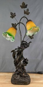 lot 4 image: Bronze Two-Light Table Lamp Mermaid and Dolphins  - V