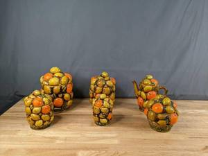 lot 376 image: Vintage Inarco Orange Spice Ceramic Kitchen Canisters with Lids - V
