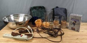 lot 365 image: Mixed Lot Mixing Bowls, Luster-ware Cups, Extension Cords, Joe Mauer MLB Draft 01 Bobble Head and More - Q