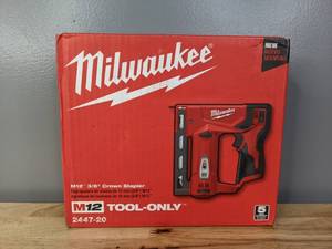 lot 53 image: Brand New Milwaukee M12 12-Volt Lithium-Ion Cordless 38 in. Crown Stapler - T
