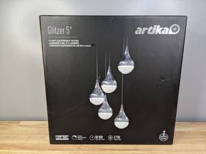 lot 54 image: Brand New Artika Glitzer 30-Watt Integrated LED 5-Light Black Modern Hanging Pendant Light Chandelier - T
