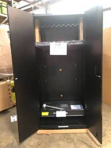 Husky Heavy Duty Welded 20-Gauge Steel Freestanding Garage Cabinet in Black (36 in. W x 81 in. H x 24 in. D)(good condition) review all pictures