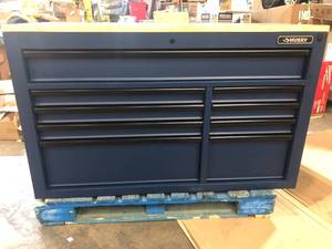 Husky 52 in. W x 25 in. D Heavy Duty 9-Drawer Mobile Workbench Tool Chest with Adjustable-Height Hardwood Top in Matte Black(good condition) review all pictures