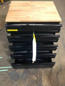 Husky Heavy Duty Welded 18-Gauge Steel 5-Drawer Garage Base Cabinet in Black (28 in. W x 32 in. H x 21.5 in. D) (keys included) (good condition) review all pictures