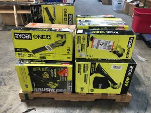 Pallet of assorted Ryobi Blowers (various conditions and models) review all pictures