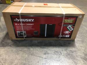 Husky Ready-to-Assemble 24-Gauge Steel Wall Mounted Garage Cabinet in Black (28 in. W x 29 in. H x 12 in. D) (good condition) review all pictures