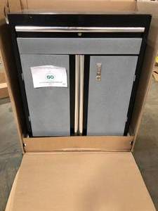 Sandusky Steel Freestanding Garage Cabinet in Black (30 in. W x 36 in. H x 18 in. D) (good condition) review all pictures