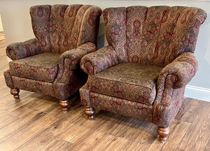 Pair of Broyhill Indulgence Lovely Upholstered Formal High Back Chairs