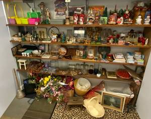 4 huge shelves and floor. full of misc. antiques and collectibles. ( Shelves not included)