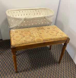 Vintage piano bench and baby bassinet