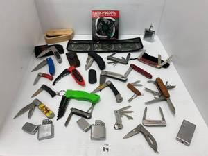 Large group of pocket knives and more