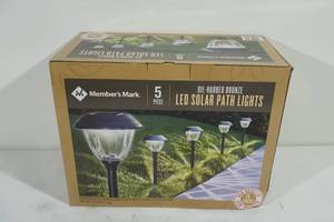 lot 64 image: NEW Members Mark 5 Piece Oil Rubbed Bronze LED Solar Path Lights