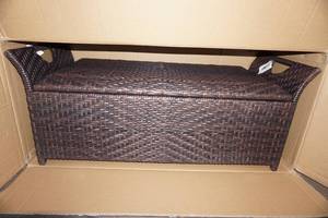 lot 130 image: Woven Wicker Style Bench with Storage
