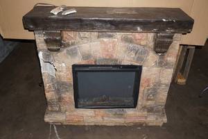 lot 240 image: 44 Stone Front Electric Fireplace - Damaged