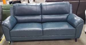 lot 104 image: Abbyson - Zamora Leather Sofa in Navy