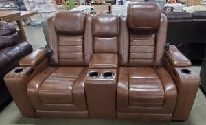 lot 123 image: Ashley Furniture - Backtrack Power Reclining Loveseat with Console