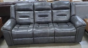 lot 124 image: Abbyson - Keizer Leather Power Reclining Sofa, Dark Grey (Scuffed leather on right arm)