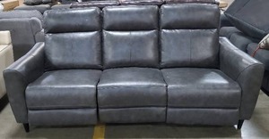lot 134 image: Abbyson - Tomasino Leather Power Reclining Sofa with Power Headrest, Dark Grey (Small scuffs)