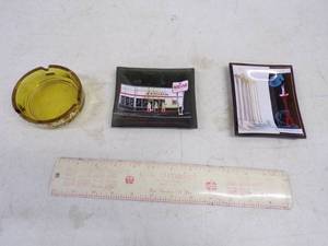 lot 51 image: 3 Vintage  Advertising Ash Trays and Tin Ruler
