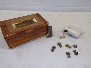 lot 99 image: Wood Box, Snake Skin Book,  Candle holder for Christmas Tree