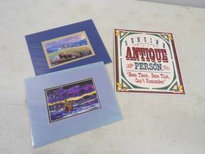 lot 123 image: Porcelain Sign and 2 Matted Prints