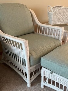 lot 10A image: Three Piece Weathercraft  Chair, Ottoman and Table