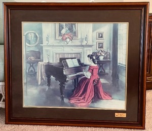 lot 76 image: Framed Print of a Woman Playing a Piano