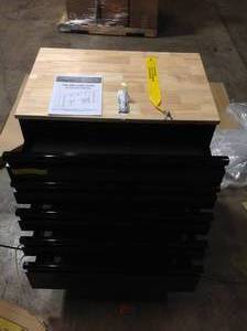 lot 41 image: Husky Extra Wide Heavy Duty Welded 18-Gauge Steel 5-Drawer Garage Base Cabinet in Black (32 in. W x 33 in. H x 21.5 in. D) has minor damage review all pictures