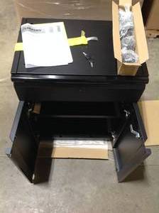 lot 43 image: Husky Regular Duty Welded 24-Gauge Steel 2-Door Garage Base Cabinet in Black (24 in. W x 33 in. H x 16 in. D) (good condition) review all pictures