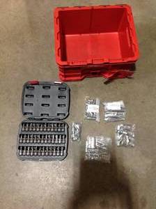 lot 49 image: Mix lot of assorted Husky 38 in. Drive Master Bit Socket Set (37-Piece) & Bolts and Husky Red Box