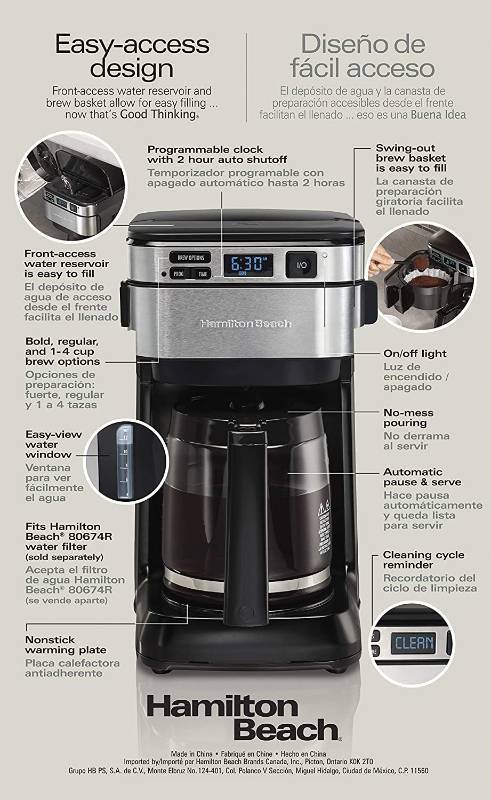 lot 65 image: Hamilton Beach Programmable Coffee Maker, 12 Cups, Front Access Easy Fill, Pause & Serve, 3 Brewing Options, Black