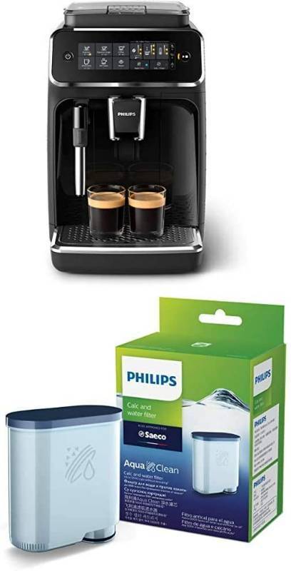lot 119 image: Philips 3200 Series Fully Automatic Espresso Machine w Milk Frother, Black, EP322144 with Philips Saeco AquaClean Filter