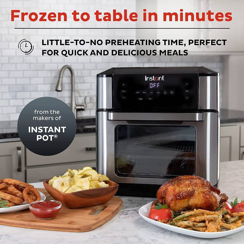 lot 145 image: Instant Vortex Plus 10 Quart Air Fryer, Rotisserie and Convection Oven, Air Fry, Roast, Bake, Dehydrate and Warm, 1500W, Stainless Steel and Black