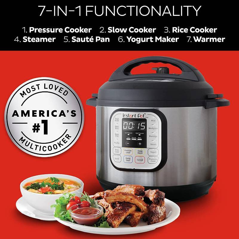lot 89 image: Instant Pot Duo 7-in-1 Electric Pressure Cooker, 8 Quart, Stainless Steel, Black