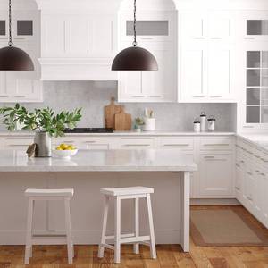 lot 63 image: 2 Amazon Basics 24 Solid Wood Saddle-Seat Counter-Height Stools, White